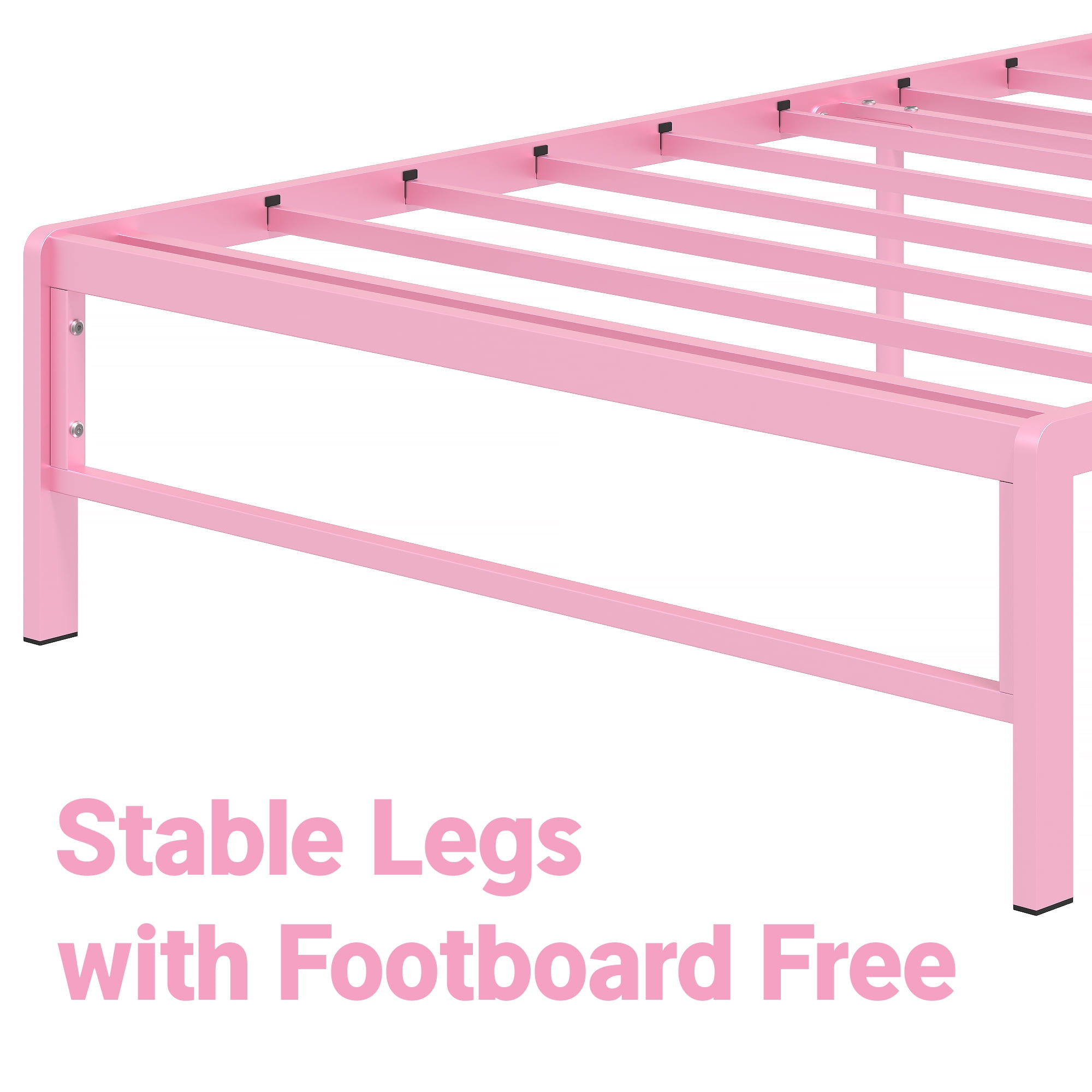 Yoneston 12" Twin Metal Bed Frame with 2-Tire Storage Headboard for Girls, Heavy Duty Platform Bed Frame Bedroom Furniture, Pink