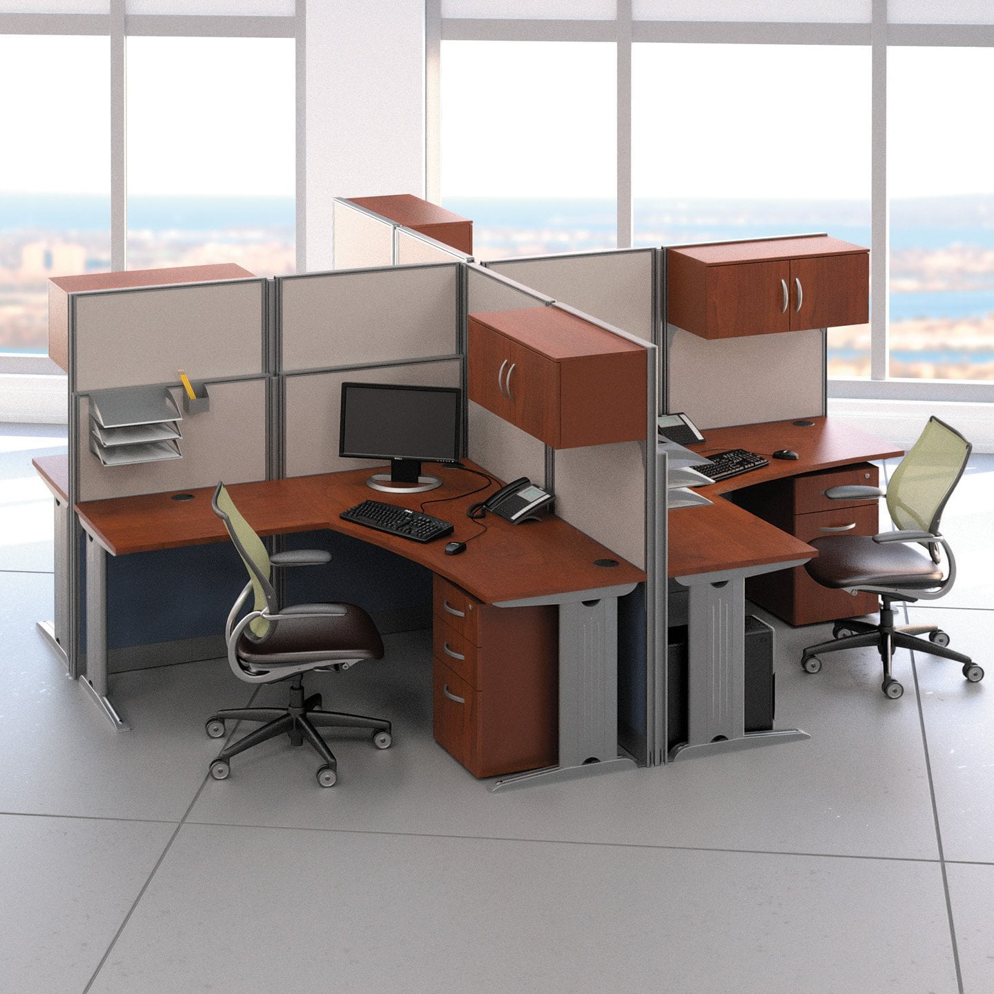 Bush Office In An Hour Melamine L Shaped Quad Workstation Computer Desk