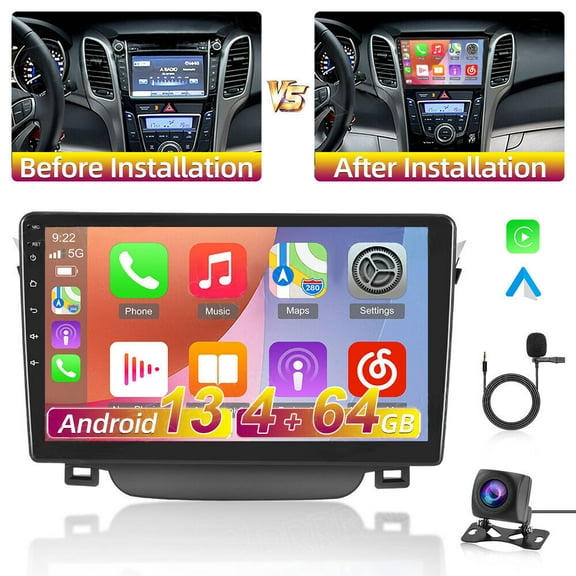 Car Stereo Radio Fit for Hyundai 2012-2017 I30 GD,4 64 GB Car Radio Android 13 Car GPS Navigation 9 inch Touchscreen with Carplay and Android Auto Functions