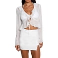 thumbnail image 2 of VISgogo, camiseta corta para mujer, manga larga, lisa/variegada, con volantes y lazo, cárdigan, camisas cortas, camisetas de primavera/verano con ombligo para mujer VISgogo  moda, 2 of 9