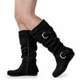 thumbnail image 5 of Love Steetly Women's Extra Wide Calf Knee High Boots, Slouchy Double Buckle Flat Fall Winter Boots., 5 of 7