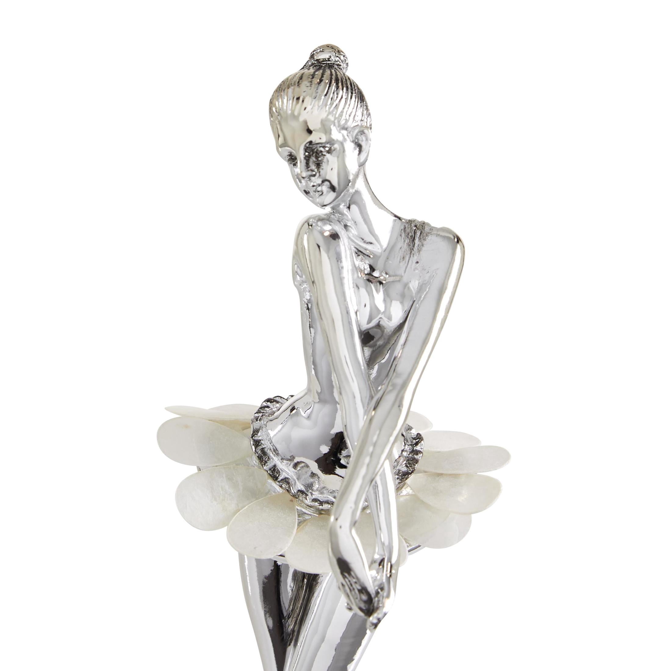 12", 12", 11"H Silver Polystone Dancer Sculpture with Capiz Inlay, by DecMode (3 Count)