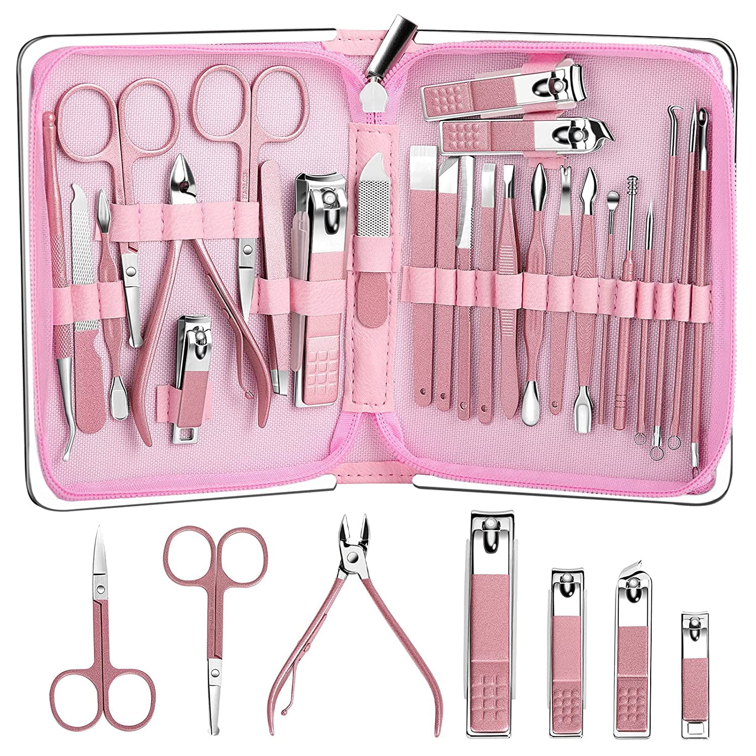 26 PCS Manicure Set, Nail Clippers Sets, Pedicure Kit Stainless Steel Nail  Care Tools,Professional Grooming Gift Kit,Travel Manicure Kit,Fingernail  Clippers for Women & Men (Pink) 
