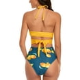 thumbnail image 2 of SWSMCLT Women's High Waisted Bikini Set Halter Cross Criss Wrap Tie Back Swimsuit Push Up Tummy Control Swimwear Floral Print Ruched 2 Piece Bathing Suit Yellow 4-6, 2 of 5
