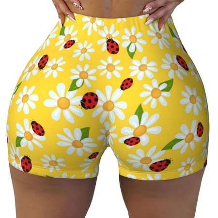 Workout Shorts Women  Chamomile And Ladybug Biker Shorts for Women Running Gym Spandex Shorts Tummy Control