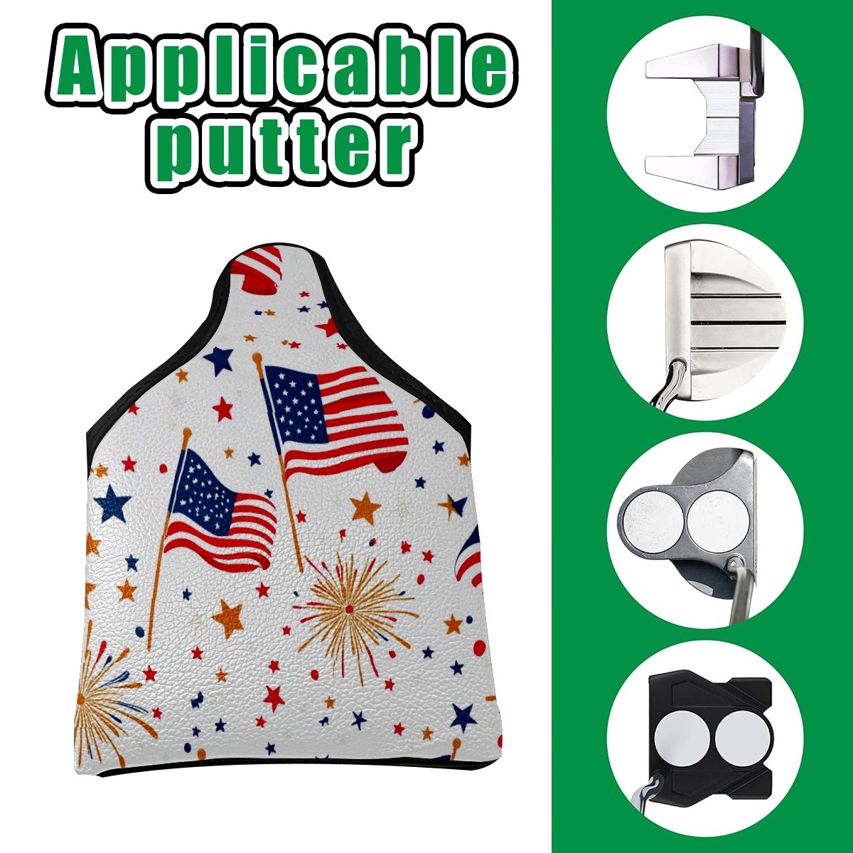 Golf Mallet Putter Cover Premium Leather Golf Putter Head Cover with Magnetic Closure Golf Cover for Men and Women National Flag Fireworks