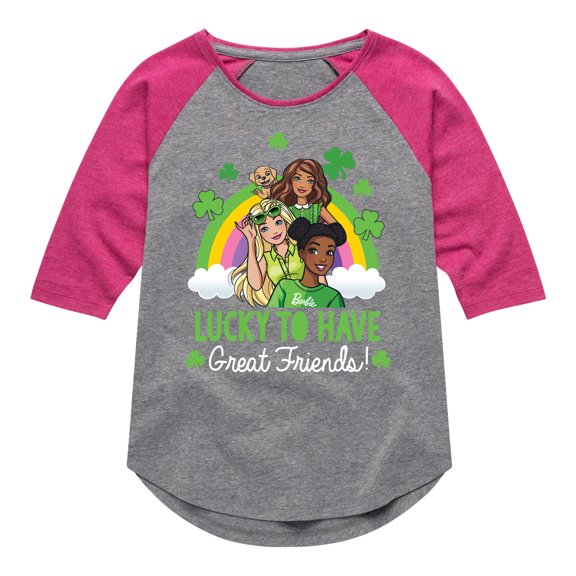 Barbie - Lucky To Have Great Friends - Toddler And Youth Girls Raglan Graphic T-Shirt