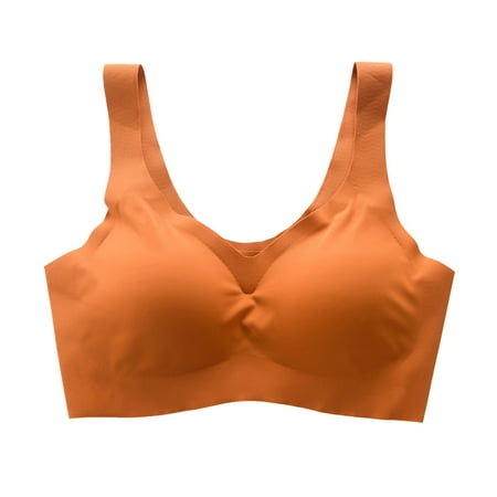 

Tshirt Bras for Women Ladies Yoga Brassiere Deep V-Neck Vest Lette Seamless Wireless Push up Bra for Womens Orange XXL
