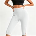 thumbnail image 5 of Diufon White Capri Leggings for Women High Waisted Side Slit Stretch Cropped Pants Summer Casual Capris Yoga Pant, 5 of 8