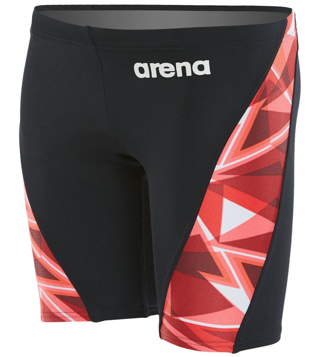 Arena Boys' Shattered Glass Maxlife Jammer Swimsuit (24, Black/Fluo Red