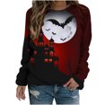 thumbnail image 1 of HKEJIAOI Chemise d'Halloween pour Femmes Manches Longues Col Rond Imprimé Graphique Décontracté Célébration d'Halloween Haut Rouge-A2, 1 of 5
