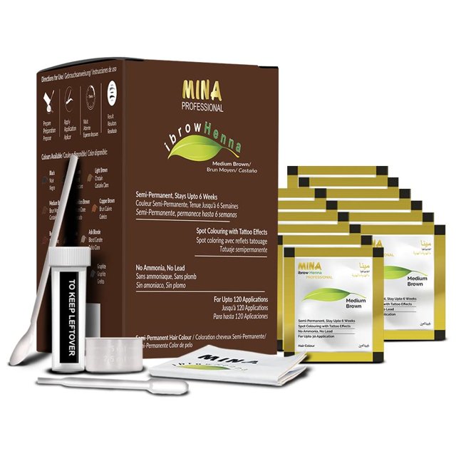 Paquete de recarga de color de cabello Mina ibrow Marrón medio | Coloración natural de manchas y polvo profesional para teñir el cabello a prueba de agua y manchas | Sin amoníaco, sin plomo, con conve