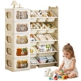 thumbnail image 1 of Estantería para Guardar Juguetes, Armario infantil de 5 Niveles, con 5 Cajones y 12 Cajas de Almacenamiento, 99*39*114cm (Beige), 1 of 9