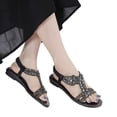 thumbnail image 3 of Dsscvnef Women Summer Sandals Elastic Band Rhinestone Casual Open Toe Flat Soft Bottom Breathable Comfortable Lightweight On, 3 of 6