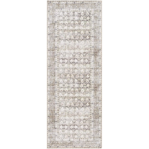 BoutiqueRugs Bartek Traditional Runner Rug - Machine Washable - Navy Blue, Tea Green, Off White - 2'7" x 10' Runner