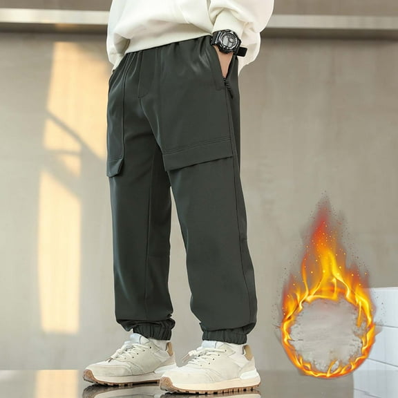 HAYIMI Toddler Pants Boys Outdoor Hiking Pants Winter Fuzzy Cargo Pants Windproof Snow Trousers Kids Youth Boho Solid Color Daily Casual Slacks