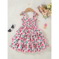 thumbnail image 3 of 3T Baby Girls Dress 4T Girls Sleeveless Dress Flower Print Off-the-shoulder Toddler Girls Summer Layered Dress Pink, 3 of 8