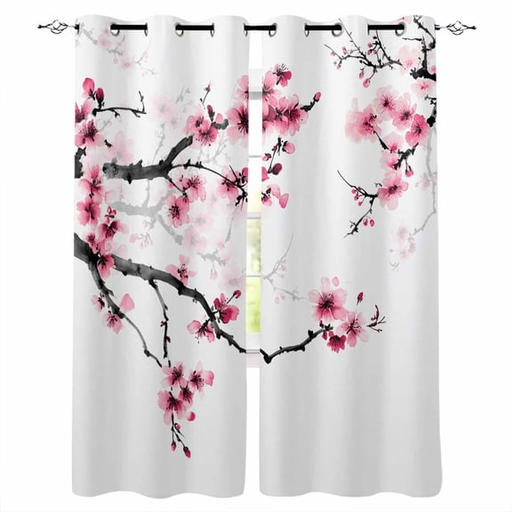 Cherry Blossoms Blackout Curtains 63 Inches Long, Pink Pastoral Modern Gradient Spring Thermal Insulated Black Out Curtains, Darkening Window Curtain Drapes for Bedroom Living Room 42"x63" 2 Panels