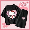 thumbnail image 3 of Traje de verano Hello Kitty para niñas, pantalones cortos de manga corta, de dos piezas, finos, transpirables, de talla mediana a grande, pantalones cortos de media manga para niños, 3 of 5