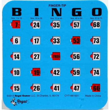 Regal Games 10 Blue Fingertip Shutter Slide Bingo Cards