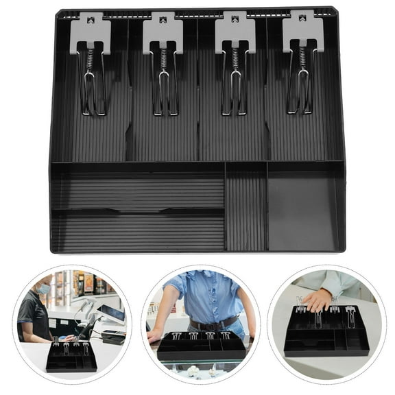 YOSADIER Black ABS Metal Cash Drawer with Multi-Compartment Storage for Secure Money Management