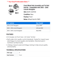 thumbnail image 2 of Front Wheel Hub Assembly and Tie Rod End Kit - Compatible with 2003 - 2006 Lincoln Navigator 2004 2005, 2 of 2