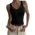 thumbnail image 3 of Women's Y2K Lace Tank Top Sleeveless Square Neck Crop Tops Streetwear Black S, 3 of 9