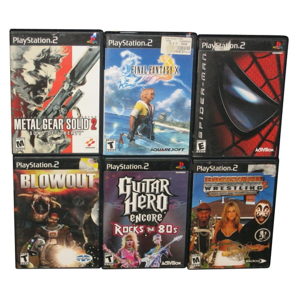 PlayStation 2 Video Game Lot - (6 Games) - Metal Gear Solid 2, Blowout, Final Fantasy X, Spider-Man Guitar Hero