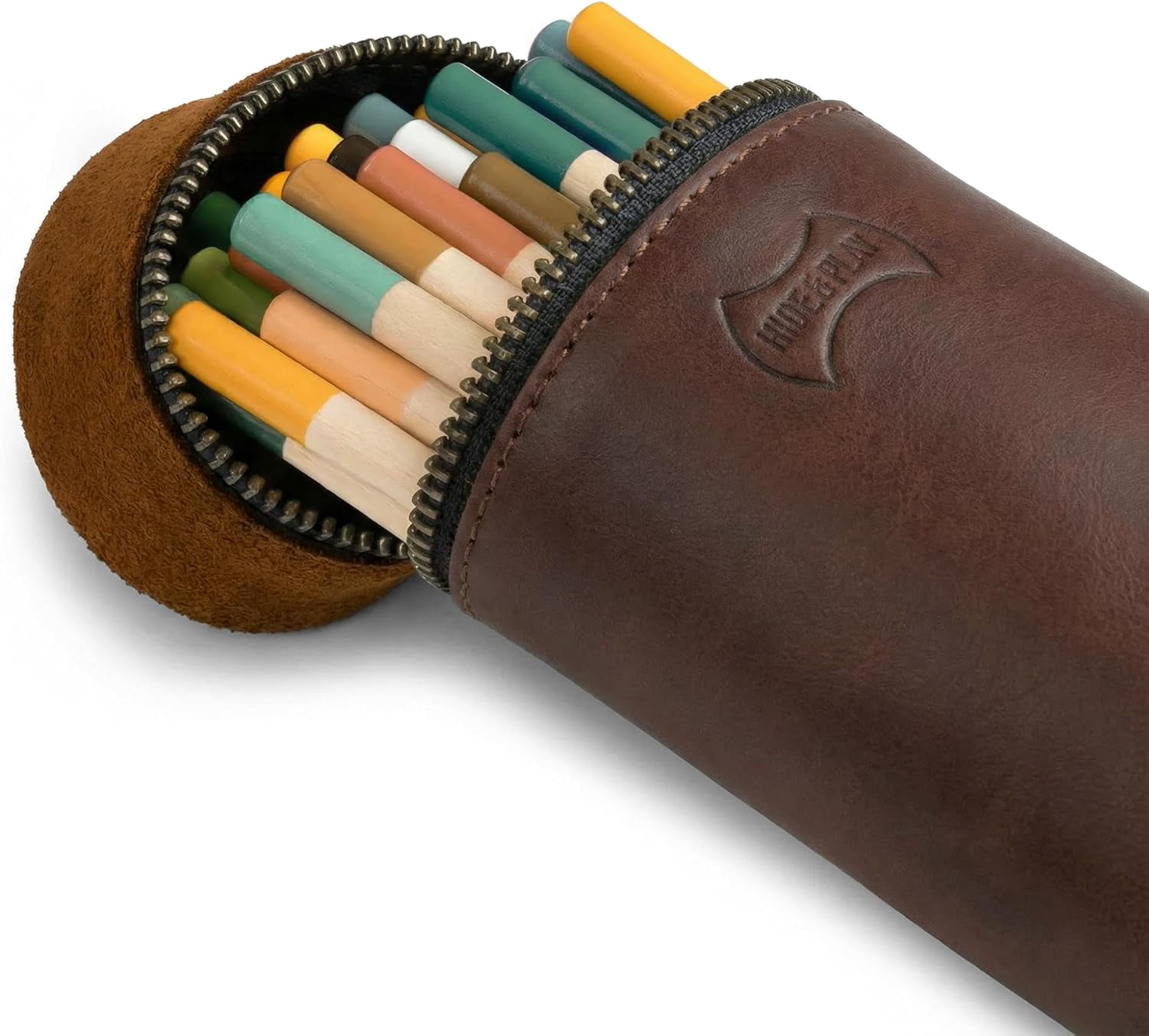 Pencil-Shaped Case for Pens, Pencils, Markers, and Office Accessories, Zippered Bag, Pen Storage, Full Grain Leather, Handmade (Bourbon Brown)