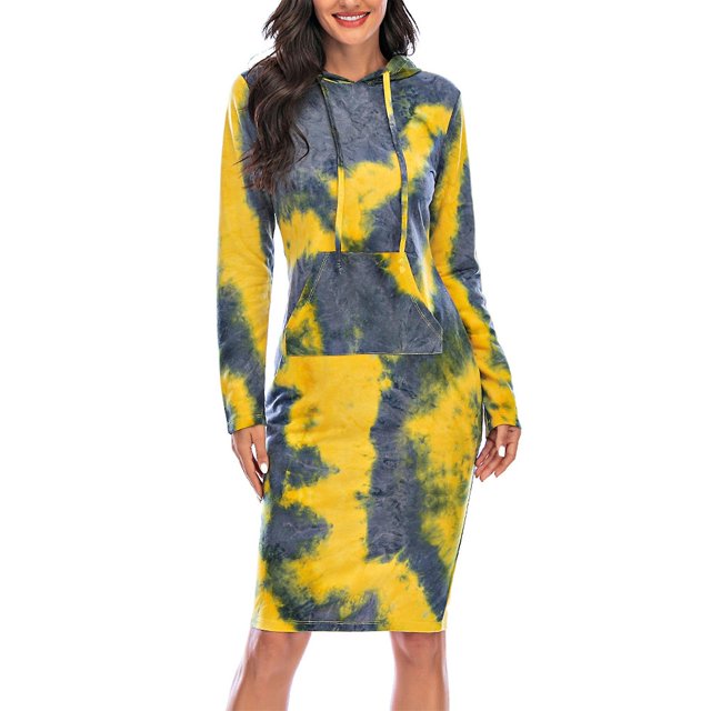 Vestido con capucha YONGSHENG de manga larga con Cordón sudadera estampado Tie-dye colorido S-3XL