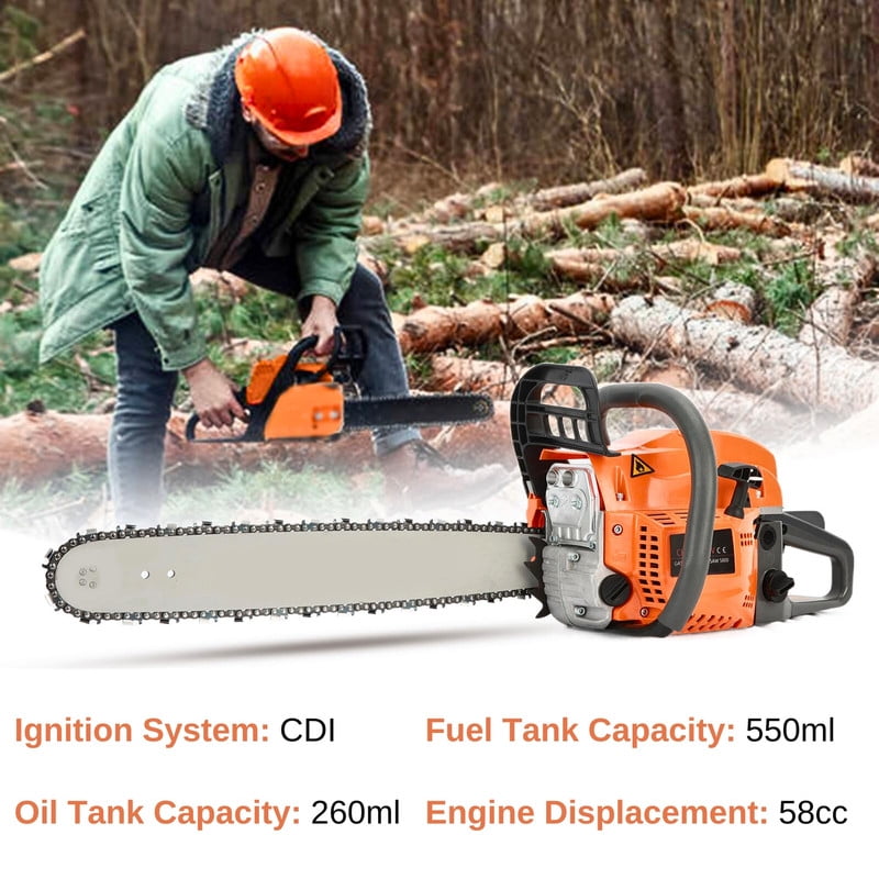 Ynce 58CC Gas Chainsaw 20 Inch 2-Cycle Gas Powered Chain Saws 2.7 HP Power Chain Saw Cordless Gasoline Powered Chainsaw for Tree Wood Cutting