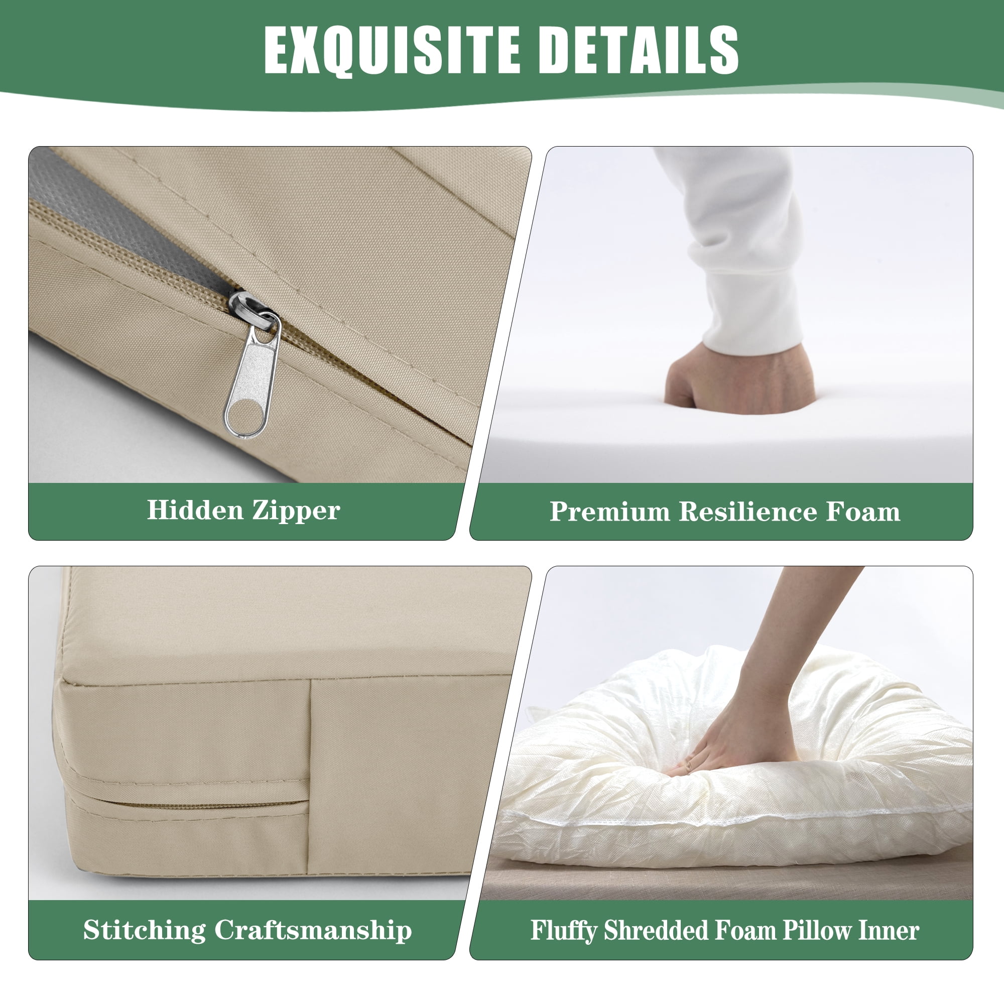 Outdoor Loveseat Cushions, Waterproof Weather & Fade Resistant Seat and Backrest Cushion Set for Couch, Swing, Bench, 46 x 26 Inch, Beige