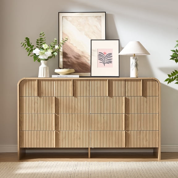 NIUEJOI Fluted 10 Drawers Dresser for Bedroom, 55.1" Wide Storage Cabinet Chest of Drawers for Living Room, Natural