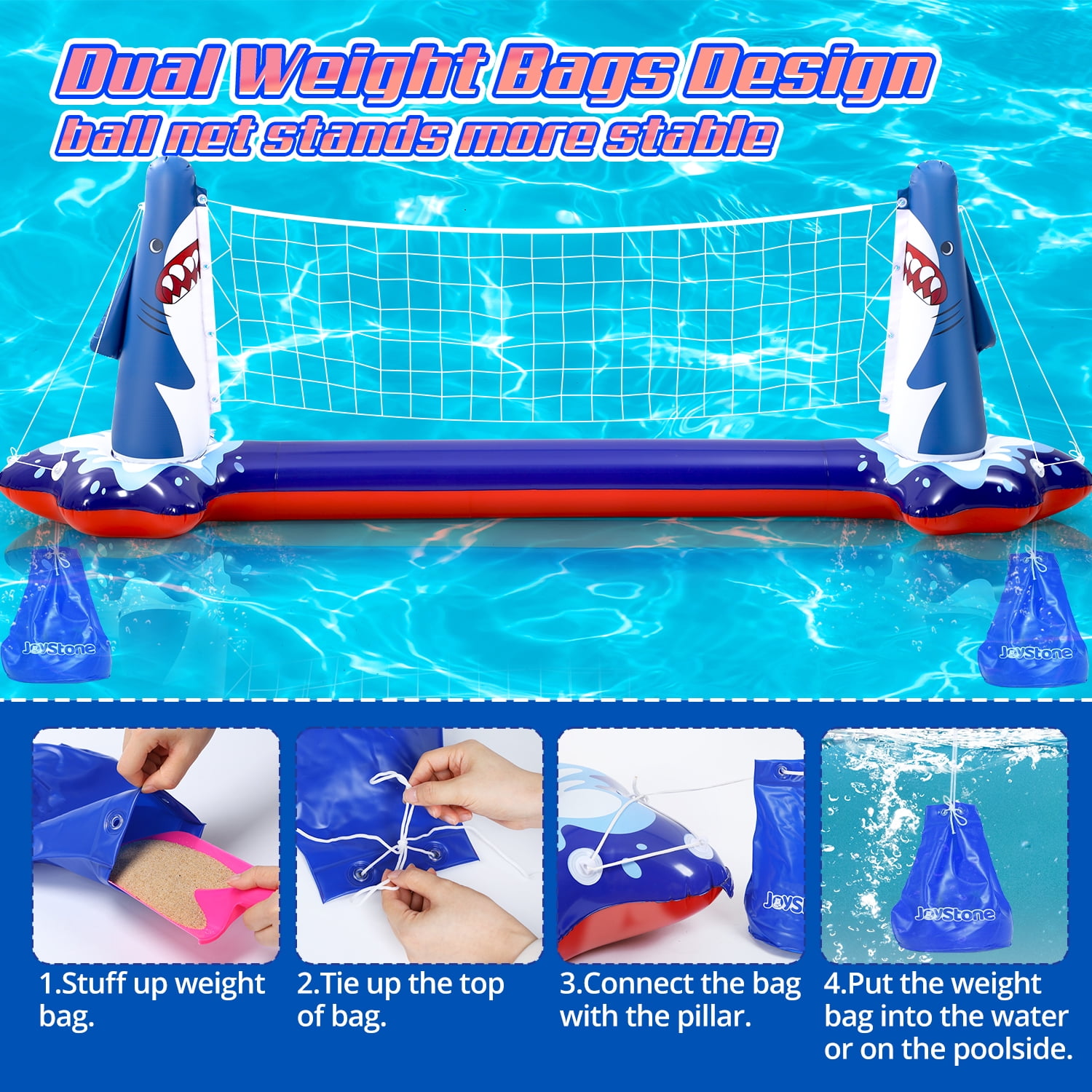 JoyStone Inflatable Pool Toys, 2-in-1 Swimming Pool Basketball & Volleyball Sets, Floating Basketball Hoop and Water Football, Summer Pool Game for Kids and Adults(Upgraded)
