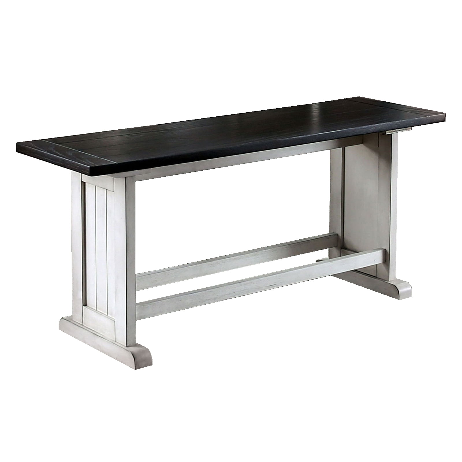 Wooden Counter Height Bench with Plank Style Top, Black and White