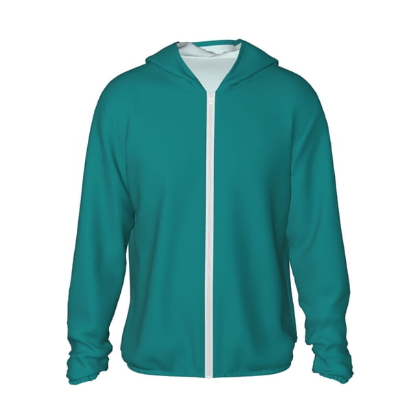 Fotbe Teal Chaqueta con Protección Solar UPF 50+ para Hombre y Mujer, Camisa con Capucha y Bolsillos-Small