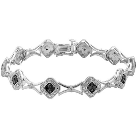 1/4 Carat T.W. Black Princess Diamond Sterling Silver Fashion Bracelet, 7