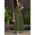 thumbnail image 3 of Olive Green Wrap Maxi Dress With Pleated Skirt, Belted Waist, V-Neck, Long Sleeve, 3 of 8