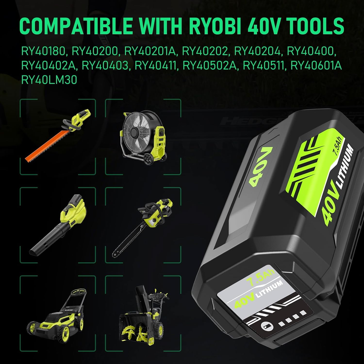 2Pack 7.5Ah Replacement for Ryobi 40V Battery and Battery Charger Station Compatible with Ryobi 40v Battery OP40401 OP4026 OP40261 OP4050 OP40601 Cordless Power Tools