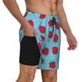 thumbnail image 3 of Picia Strawberries pattern Mens Swim Trunks with Compression Liner Stretch Beach Shorts Quick Dry with Zipper Pockets No-Chafing Board Shorts-Large, 3 of 9