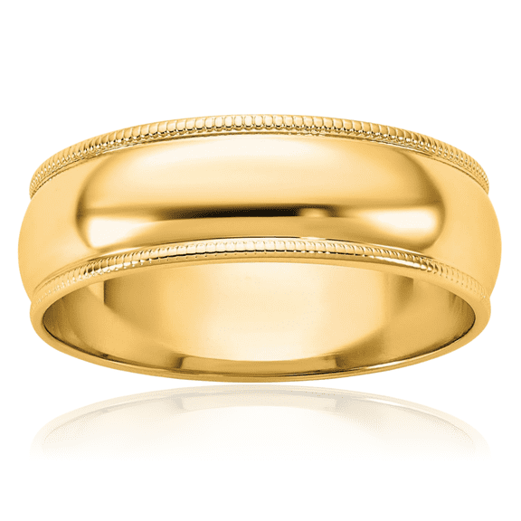 14K Solid Yellow Gold 6mm Milgrain Half Round Plain Classic Wedding Band Ring
