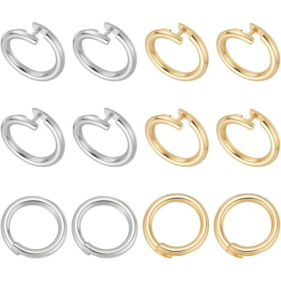 12pcs 14K Gold Plated Locking Jump Rings 12mm Round Locking Jump Rings Circle Clasp Open End Ring Connector for Necklace Bracelet Keychain Jewelry Making diy