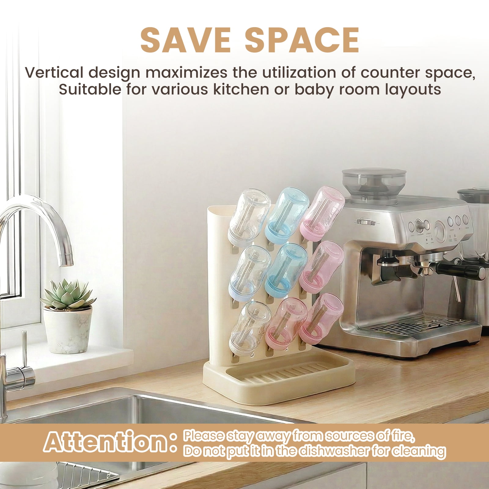 Bottle Drying Rack with 20 Hooks Space Saving Kitchen Bottles Rack Dryer Vertical Bottle Holder Organizer for Countertop Storage Accessories