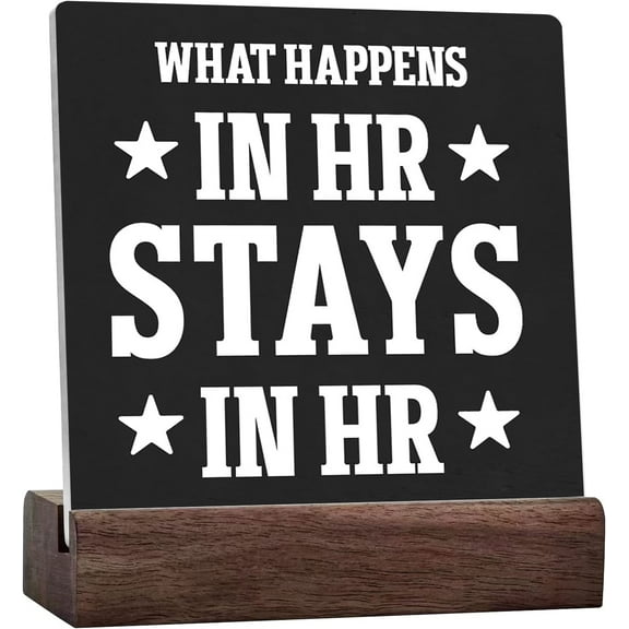 What Happens In Hr Thank You Gifts Office Decor Funny Inspirational Desk Decor Human Resources Gifts For Women Men Hr Staff Boss Day Retirement Rustic Ceramic Table Sign For Table Cubicle Black