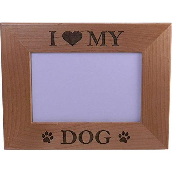 I Love My Dog 4x6 Inch Engraved Alder Wood Picture Photo Frame - Great Gift for a dog lover