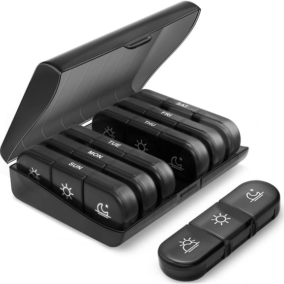 Weekly Pill Organizer 3 Times a Day, Portable Travel Pill Box 7 Day with Large Pill Containers, Light-Proof Pill Case for Vitamins, Medication, Supple
