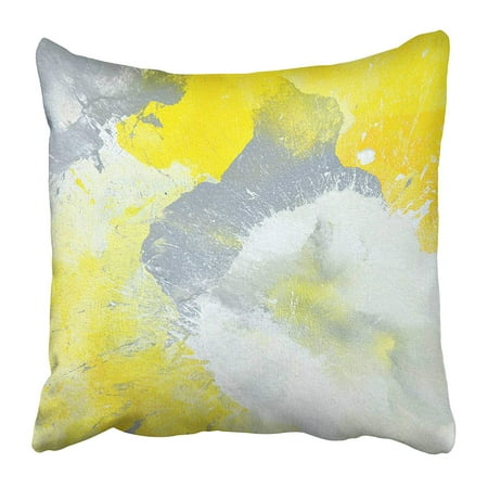 Contemporary Cushion Cover - ARHOME Gray Office Grey and Yellow Abstract Painting White Contemporary Interior Lines Wall Pillow Case Cushion Cover 16x16 inch