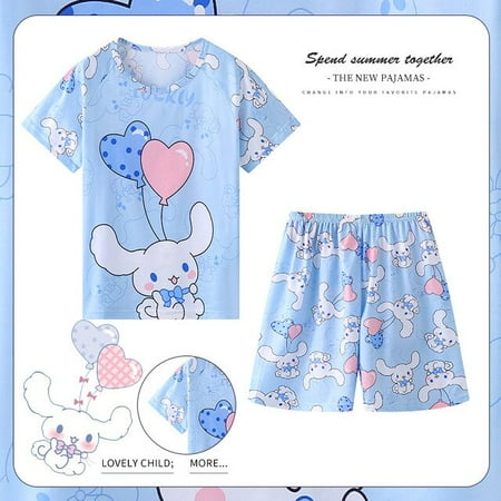 

Kawaii Kids Pajamas Sanrioed Summer 2 Pcs Soft Cotton Shorts Cartoon Nightgown Anime Cinnamoroll Hello Kitty Girls Boys Gift