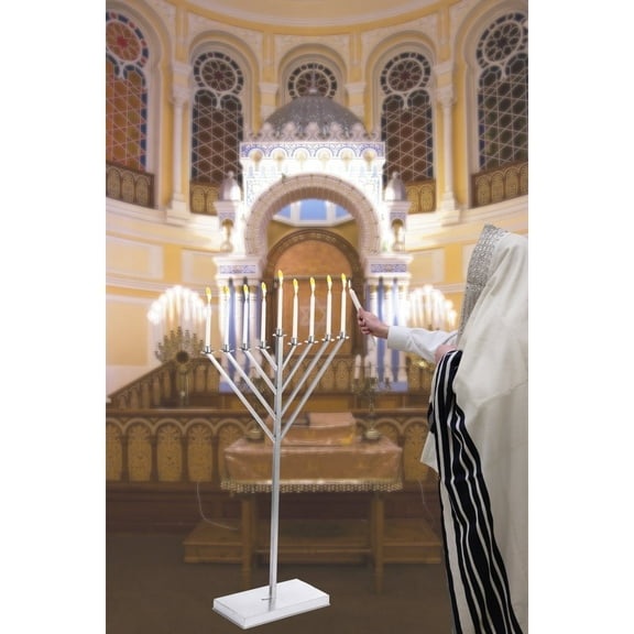 Small Metal Silver Coated Hanukkah Menorah 3 Ft. for Synagogue