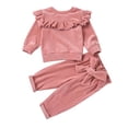 thumbnail image 2 of LSLJS Toddler Kids Girls Cotton Cute Ruffle Bow Belt Solid Color Two-Piece Set, Kids Outfits, 2 of 7